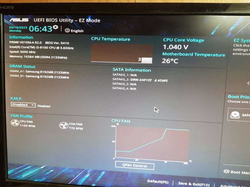 Custom Pc PRIME H310M-a R2.0 I3 - 8100 CPU @ 3.60GHz 16GB DDR4 Ram