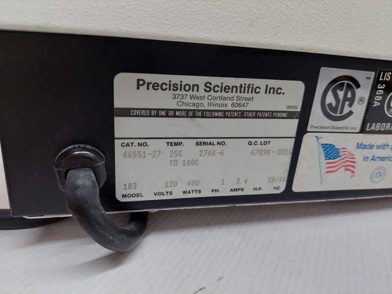 Percision Scientific Inc. Water Bath 183 Model: 183 400W 120Volts ph.1 3.4Amp