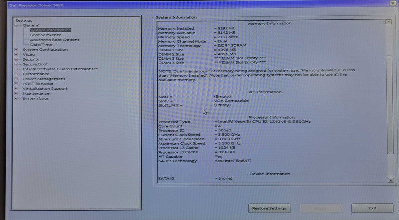 Dell Precision T3420 SFF Xeon E3-1240 v5 @ 3.50GHz 8GB DDR4 Quadro K1200 )