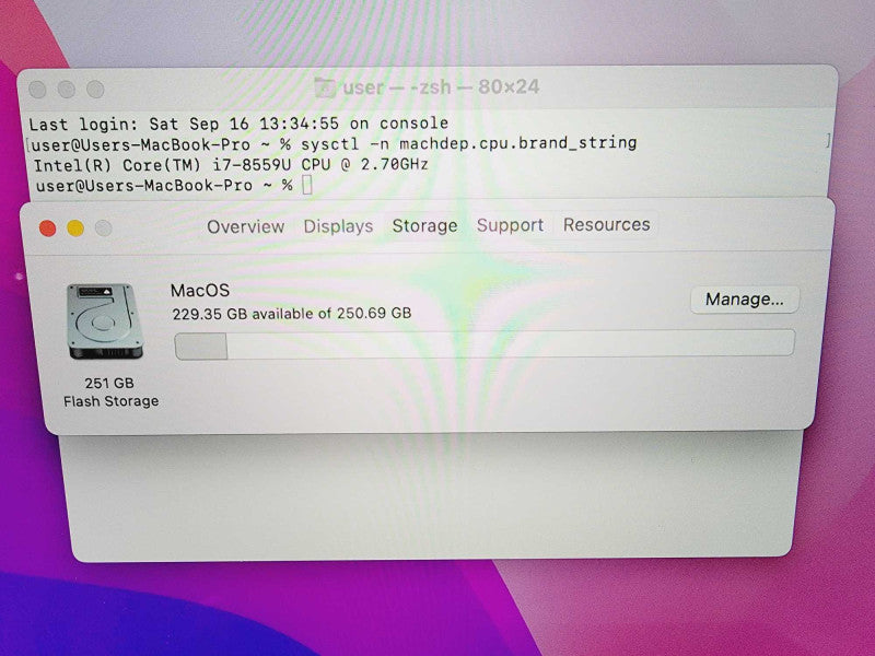 Apple Macbook Pro 2018 13\\" Core i7-8559U @ 2.7GHz 16GB DDR3 250GB SSD [Read] (