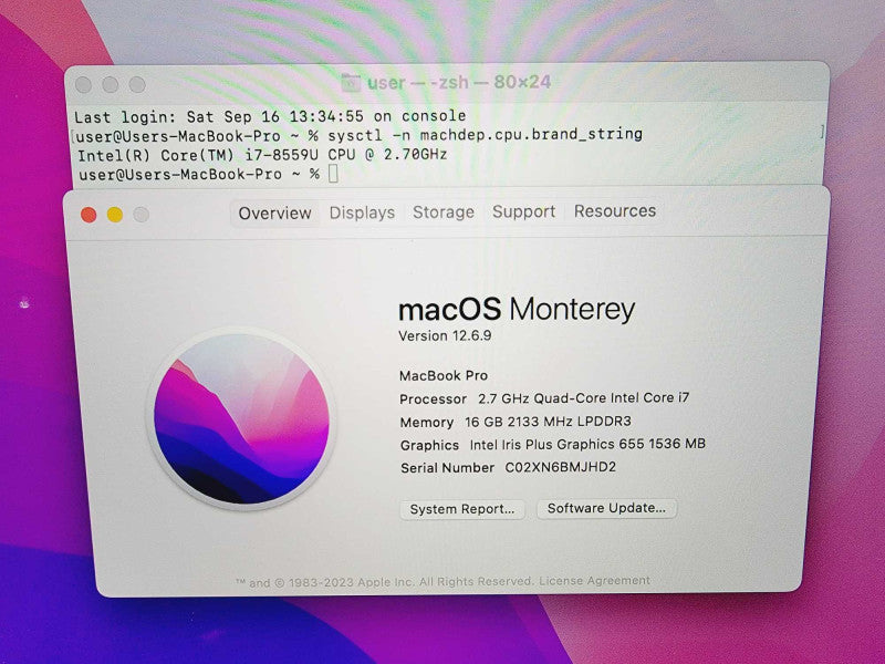 Apple Macbook Pro 2018 13\\" Core i7-8559U @ 2.7GHz 16GB DDR3 250GB SSD [Read] (