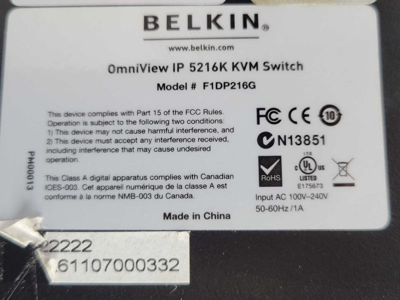 Belkin OmniView IP 5216K KVM Switch F1DP216G _