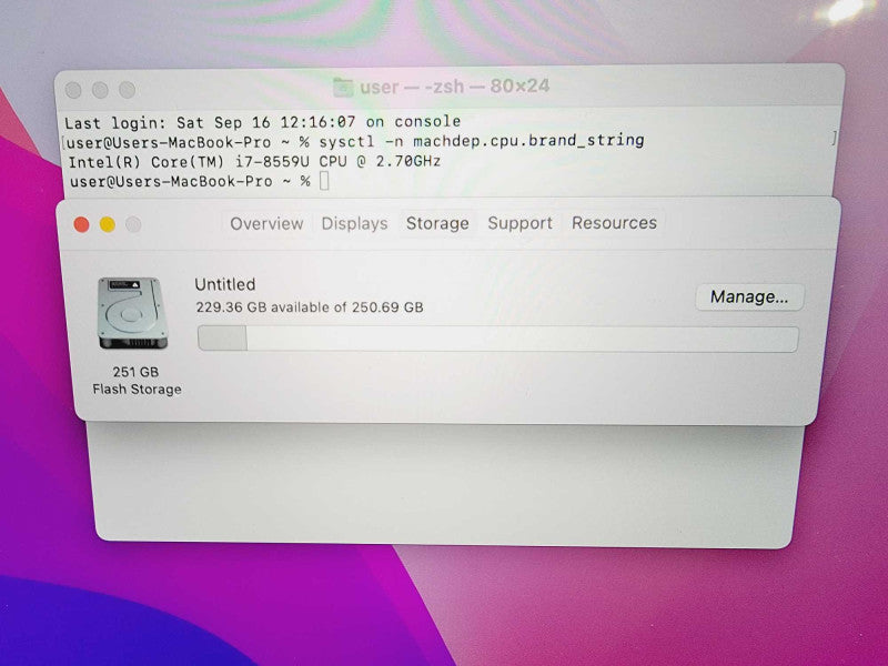 Apple Macbook Pro 2018 13\\" Core i7-8559U @ 2.7GHz 16GB DDR3 250GB SSD (