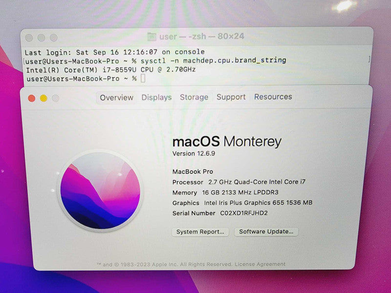 Apple Macbook Pro 2018 13\\" Core i7-8559U @ 2.7GHz 16GB DDR3 250GB SSD (
