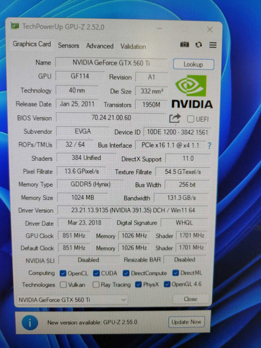 EVGA NVIDIA GTX 560Ti 1GB PCIE