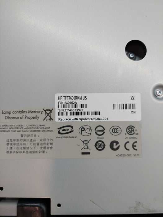 HP Rack Mount 17\\" LCD Monitor Model: HP TFT7600RKM US