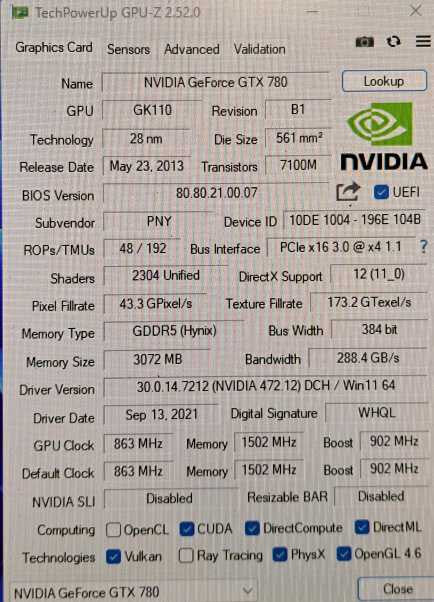 PNY Nvidia GeForce GTX 780 3 GB PCIE 3.0 GDDR5 )