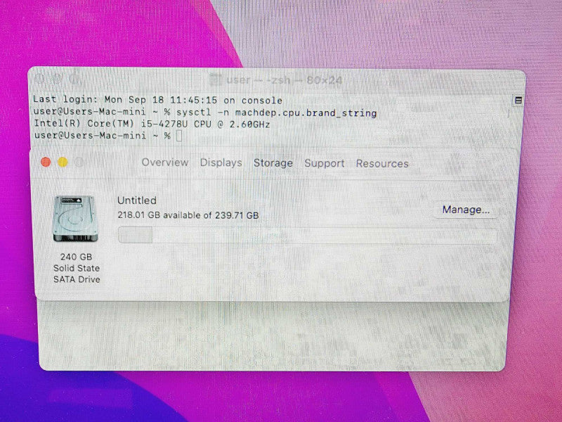 Apple Mac Mini 2014 Core i5-4278U @ 2.6GHz 16GB DDR3 250GB SSD (