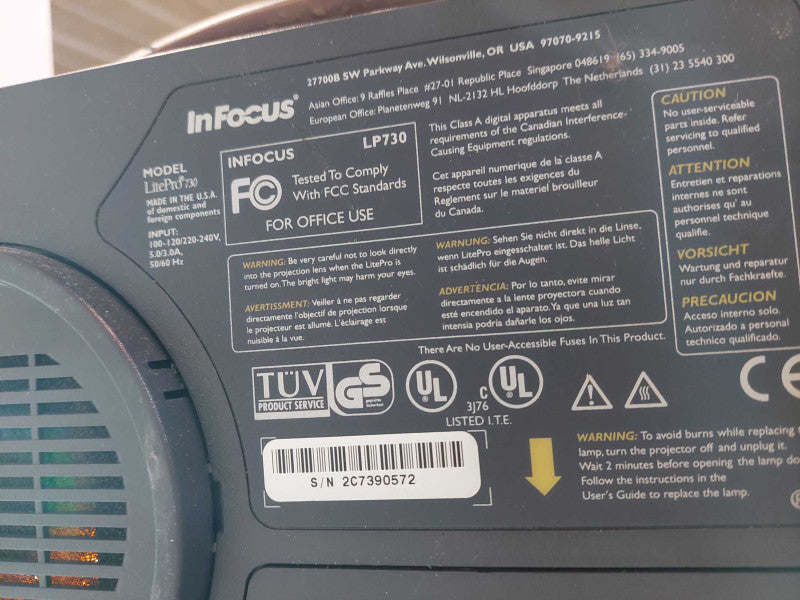 InFocus LitePro 730 Projector Model: lifepro730 with Cable Wizard II