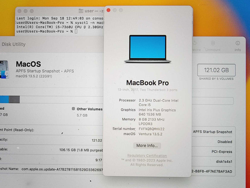 Apple Macbook Pro 2017 13\\" Core i5-7360U @ 2.3GHz 8GB DDR3 120GB SSD [Read] (