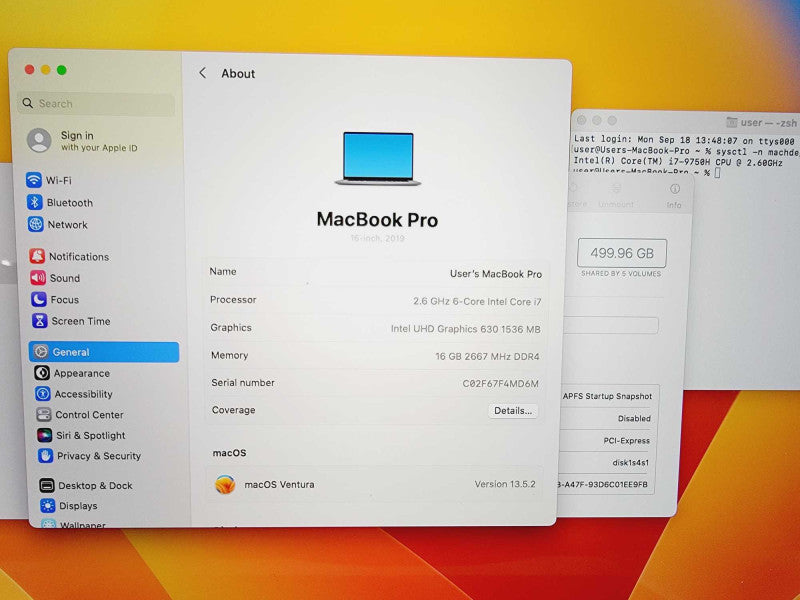 Apple Macbook Pro 2019 Core i7-9750H @ 2.6GHz 16GB DDR3 500GB SSD AMD Radeon Pro 5300M 4GB (