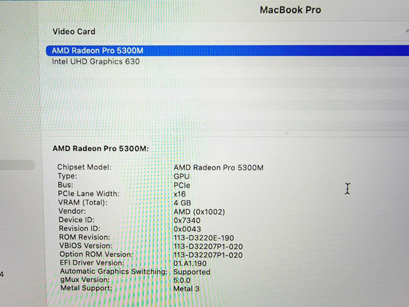 Apple Macbook Pro 2019 Core i7-9750H @ 2.6GHz 16GB DDR3 500GB SSD AMD Radeon Pro 5300M 4GB (