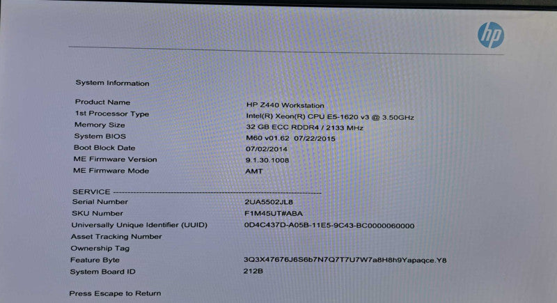 HP Z440 Workstation Xeon E5-1620 v3 @ 3.50GHz 32GB DDR4 Quadro K2200 GPU )