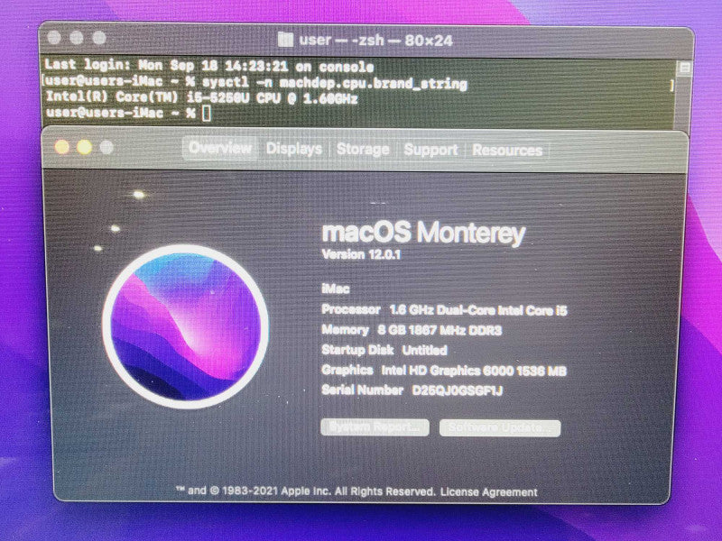 Apple iMac 2015 21.5\\" Core i5-5250U @ 1.6GHz 8GB DDR3 1TB HDD (