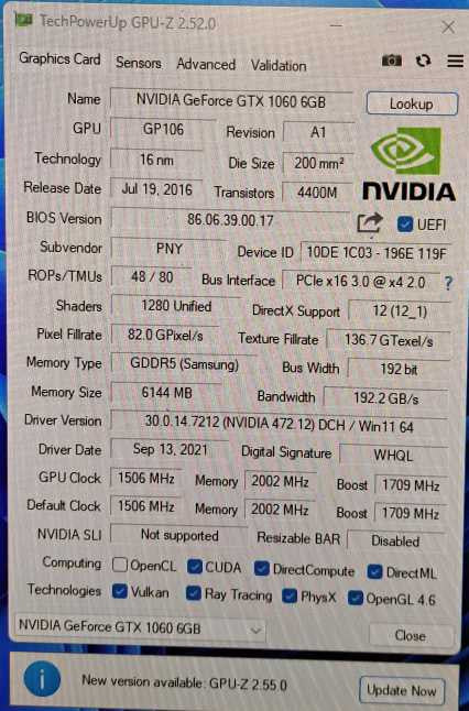 PNY GTX 1060 6GB GDDR5 Graphics Card 3x DP, DVI & HDMI  )