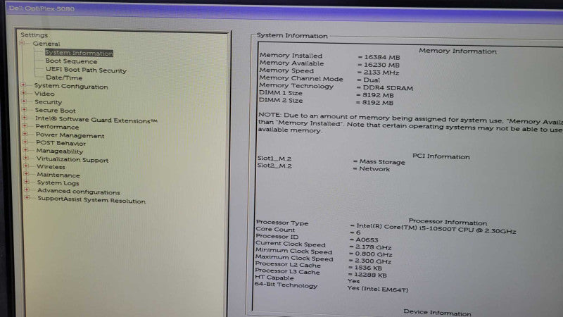 Dell OptiPlex 5080 - Core i5-10500T CPU | 1GB | 256GB SSD + PWR ADPTR