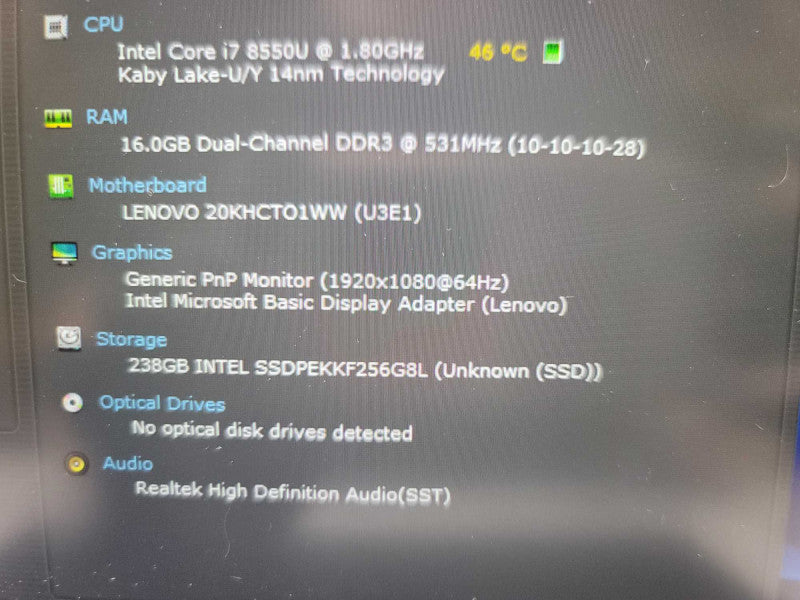 Lenovo ThinkPad X1 Carbon i5-8550U@1.80GHz, 16GB DDR4, 256GB m.2  Î²