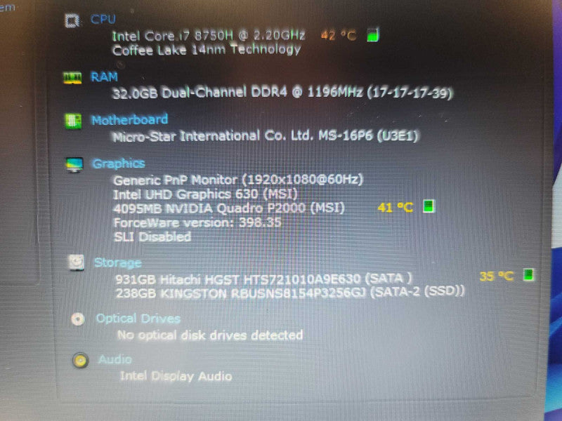 MSI WE63 8SJ i7-8750H, 32GB DDR4, 4GB Nvidia Quadro P2000, 256GB m.2 + 1TBHD  Î²