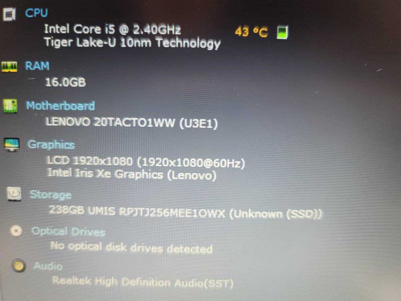 Lenovo ThinkPad E14 i5-1135G7@ 2.40GHz, 16GB DDR4, 256GB m.2 Î²