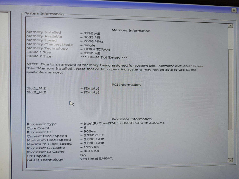 Dell Optiplex 3060 SFF i5-8500T @ 2.10ghz / 8gb ram / READ #