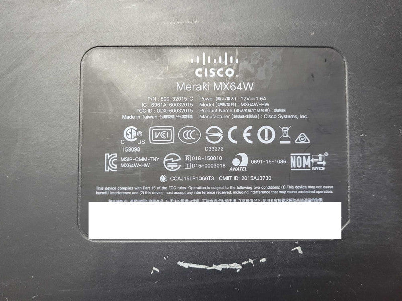 Cisco Meraki MX64W-HW Cloud Managed Security Appliance Unclaimed $