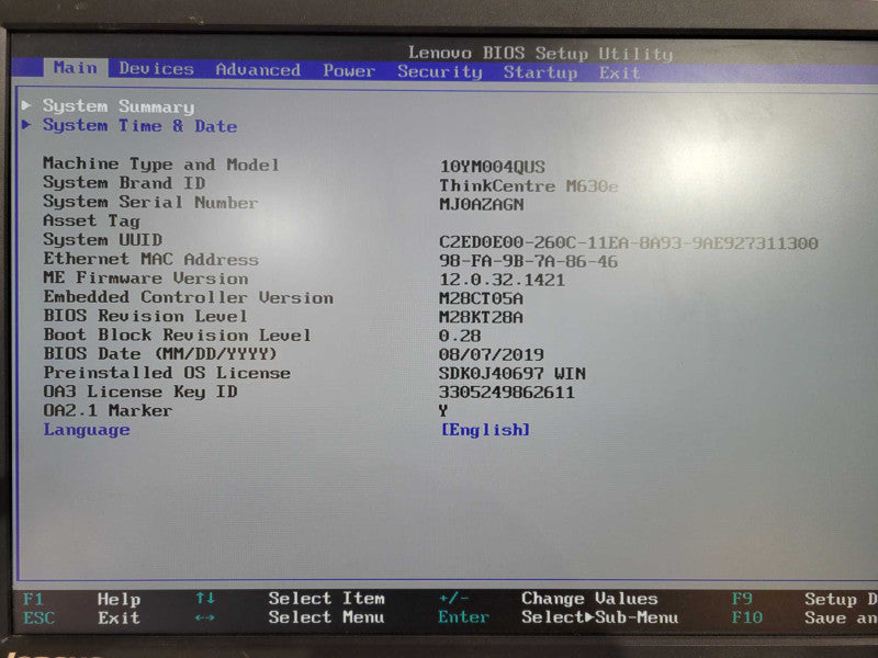 Lenovo ThinkCentre M630e MFF i5-8265u 1.60GHz - 8GB RAM - 256GB SSD NVMe !
