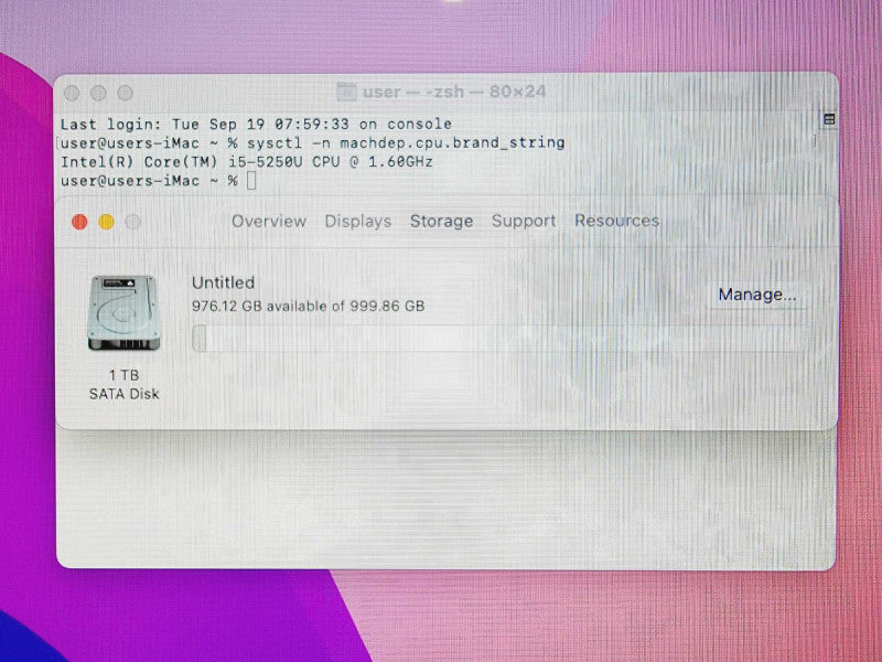 Apple iMac 2015 21.5\\" Core i5-5250U @ 1.6GHz 8GB DDR3 1TB HDD (