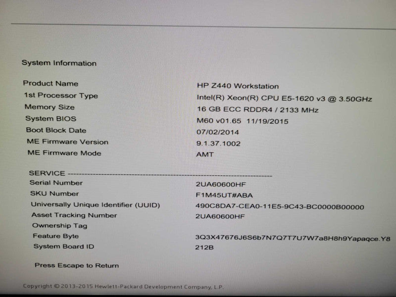 HP Z440 - Xeon E5-1620 V3 | 16GB RAM | NO HDD | QUARDO K2200