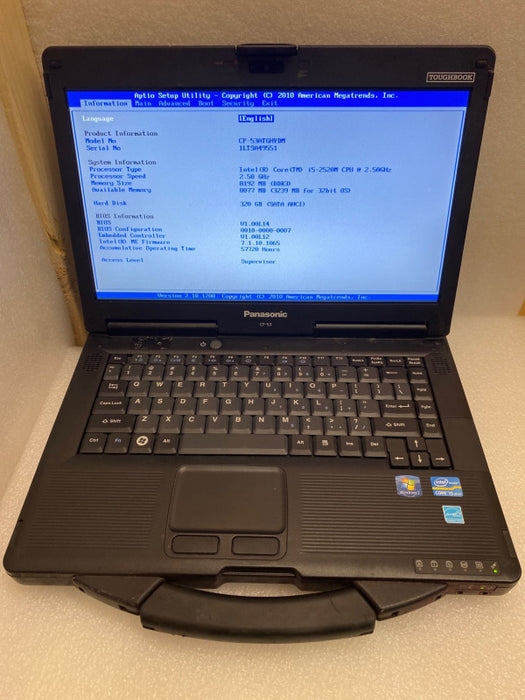 PANASONIC TOUGHBOOK Laptop CF-35 Intel i5-2520M 8GB RAM 320GB HDD 57720 Hours