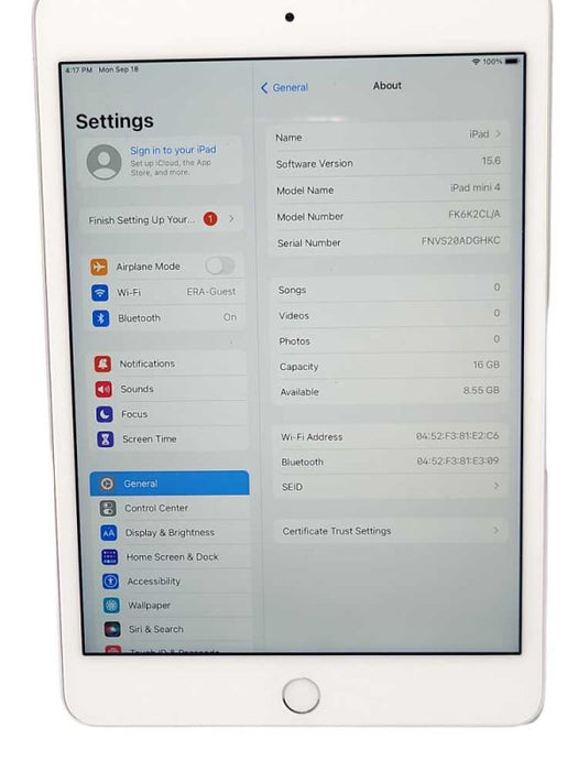 Apple iPad Mini 4 16GB Wi-Fi 7.9\\" A1538 _