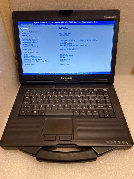 PANASONIC TOUGHBOOK Laptop CF-53 Intel i5-3340M 8GB RAM 500GB HDD 38810 Hours