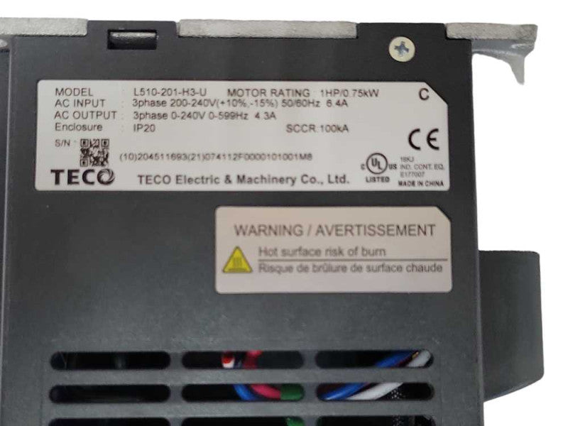 Teco L510-201-H3-U 3-Phase 200-240V Input 3-Phase 0-240V output READ _