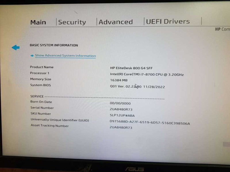 HP EliteDesk 800 G4 SFF - Intel (R) Core (TM) i7-8700 CPU @ 3.20GHz 16GB DDR4