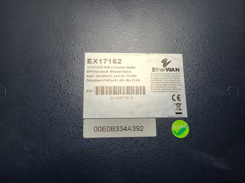 EtherWAN EX17162A 16-Port & 2-PORT COMBO UNMANAGED ETHERNET SWITCH Q$