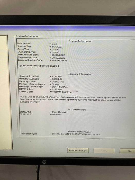 DELL OptiPlex 5070 Micro i5-8500T @2.1GHz 8GB RAM & 256GB NVMe  -