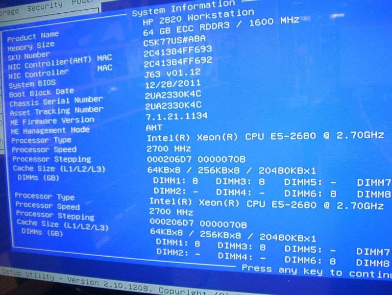 HP Z820 WS 2x E5-2680 2.7GHz 8-Core 64GB DDR3 Quadro 5000 GPU 1125W PSU Q*