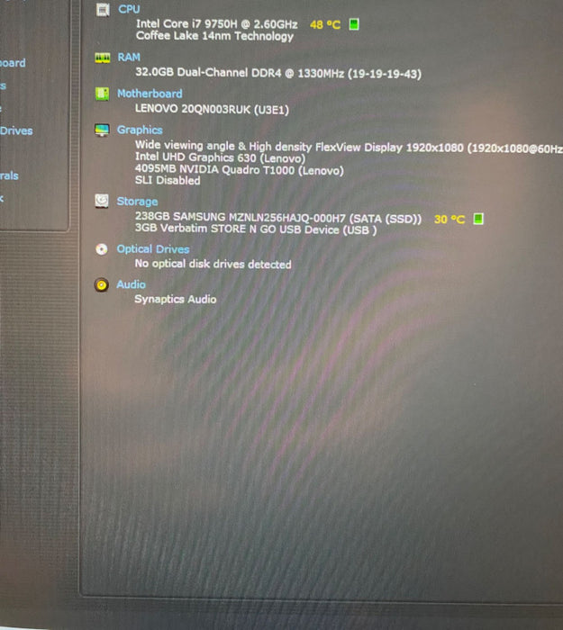 Lenovo ThinkPad P53 Laptop i7-9750H QUADRO T1000 4GB GPU 32GB RAM 256GB SSD