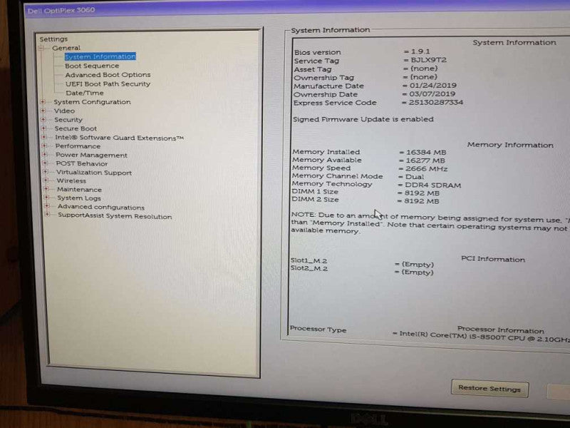 Dell OptiPlex 3060 USFF i5 - 8500T CPU @ 2.10GHz 16GB DDR4 Ram