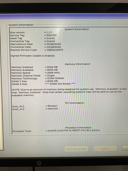 DELL OptiPlex 5070 Micro i5 8500T @2.10GHz 8GB RAM READ  Q-