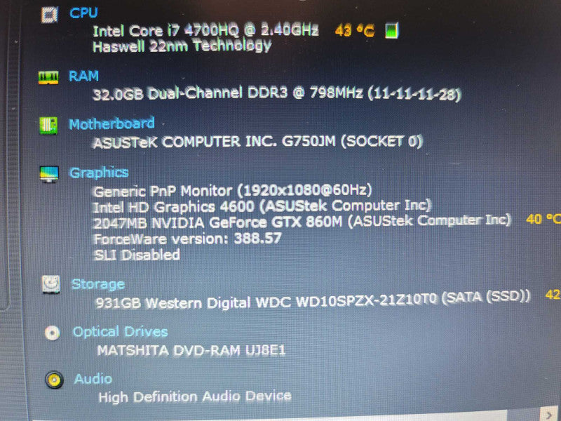 ASUS ROG Laptop G750JM i7-4700HQ, 32GB DDR4, 2GB GeForce GTX 860M, 1TB HDD* R Î²
