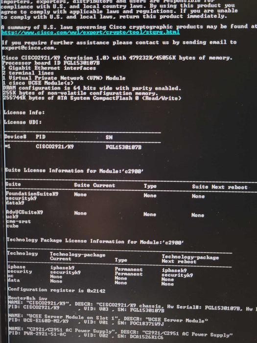 Cisco 2921/K9 Integrated service Router with UCS-E160D-M2/K9 Module _