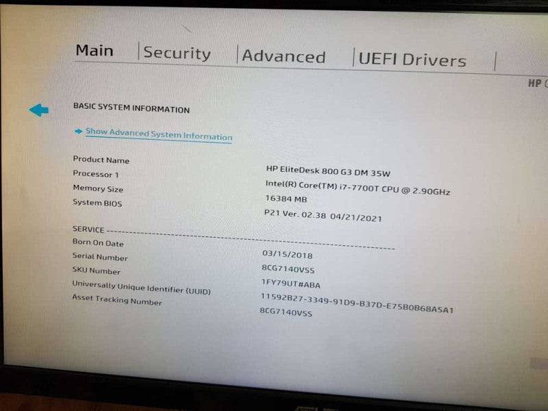 HP ELITEDESK 800 G3 DM Core i7 - 7700T CPU @ 2.90GHz 16GB DDR4 Ram