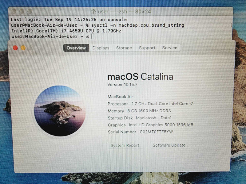 Apple Macbook Air 2014 11\\" Core i7-4650U @ 1.7GHz 8GB DDR3 120GB SSD (