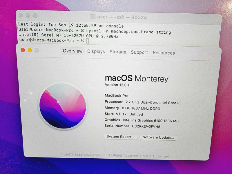 Apple Macbook Pro Retina 2015 13\\" Core i5-5257U @ 2.7GHz 8GB DDR3 250GB SSD [Read] (