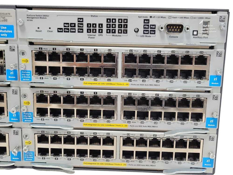 HP ProCurve J8697A E5406 ZL Network Switch With 5x J8702A, 1x J8706A, 2x PSU _