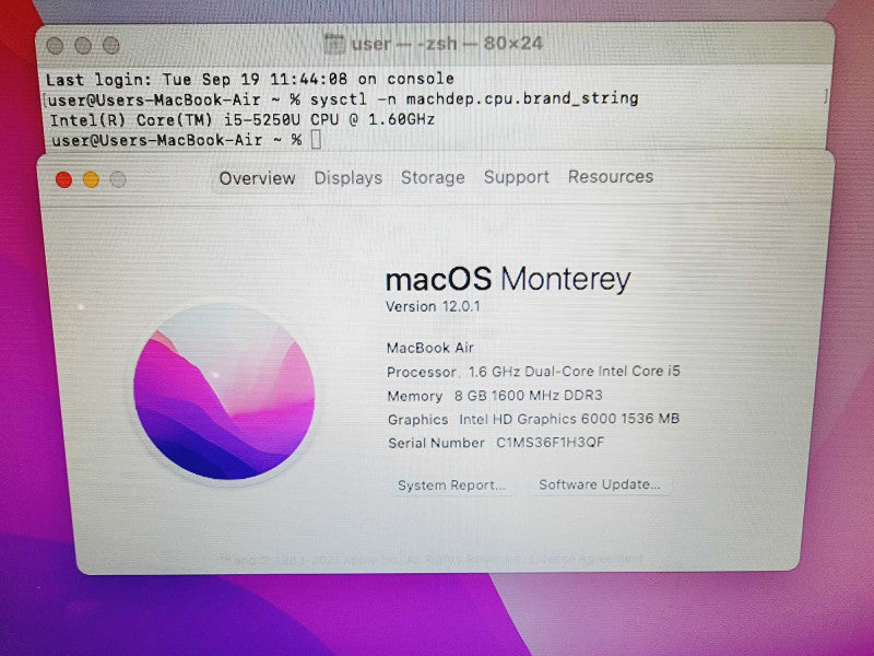 Apple Macbook Air 2015 13\\" Core i5-5250U @ 1.6GHz 8GB DDR3 250GB SSD (