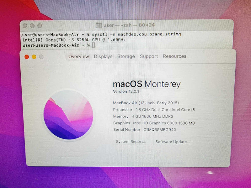 Apple Macbook Air 2015 13\\" Core i5-5250U @ 1.6GHz 4GB DDR3 120GB SSD (