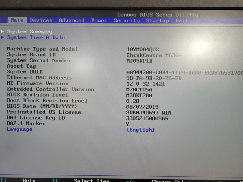 Lenovo ThinkCentre M630e MFF i5-8265u 1.60GHz - 8GB RAM - 256GB SSD NVM !