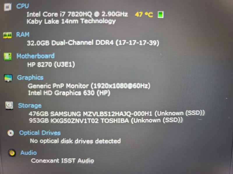 HP ZBook 17 G4 i7-7820HQ @ 2.90GHz, 32GB DDR4, 512GB + 1TB m.2 *READ Î²
