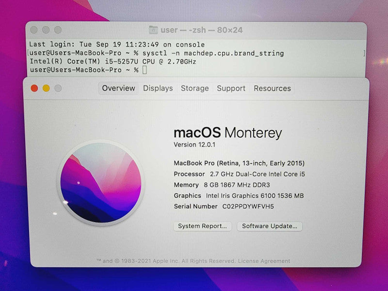 Apple Macbook Pro Retina 2015 13\\" Core i5-5257U @ 2.7GHz 8GB DDR3 250GB SSD [Read] (